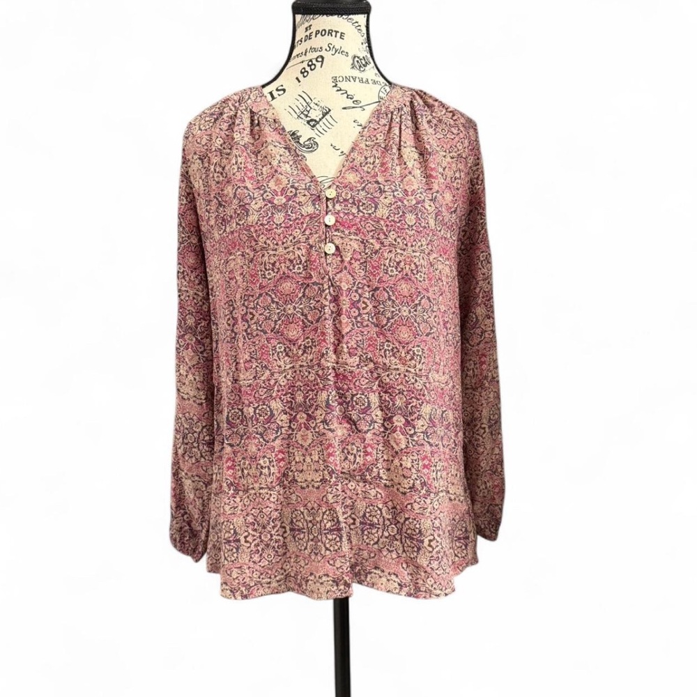 100% Silk Floral Pink Blouse